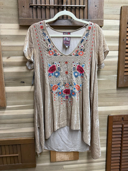 Retro "Johnny Was" Beige Tan Rose Silk Rayon Velvet