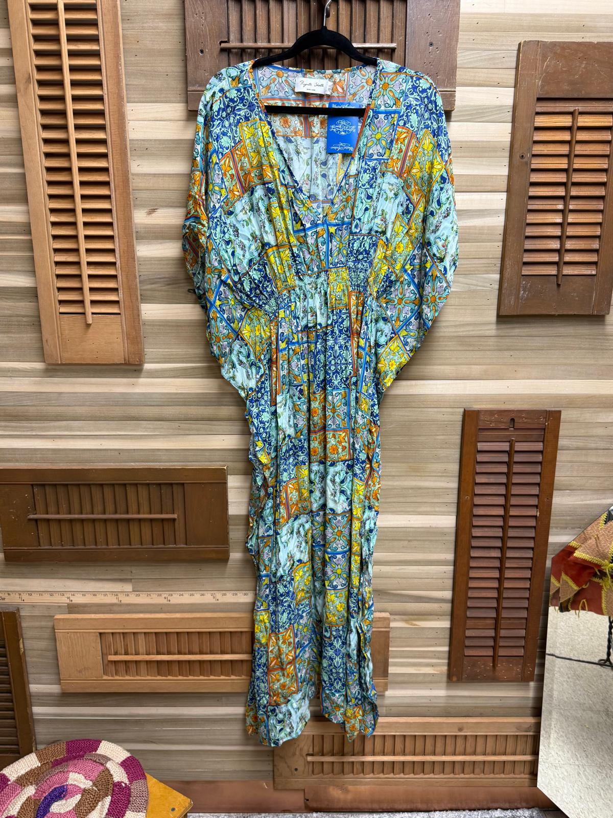 Retro Anthropologie "Rujuta Sheth" Mosaic Cinched Kaftan Colorful Bohemian