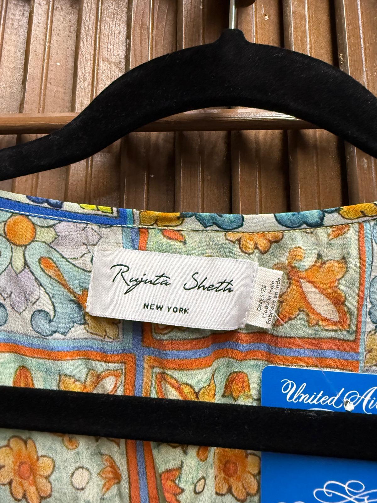 Retro Anthropologie "Rujuta Sheth" Mosaic Cinched Kaftan Colorful Bohemian