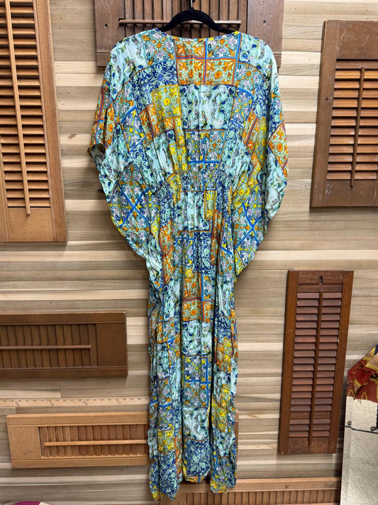 Retro Anthropologie "Rujuta Sheth" Mosaic Cinched Kaftan Colorful Bohemian