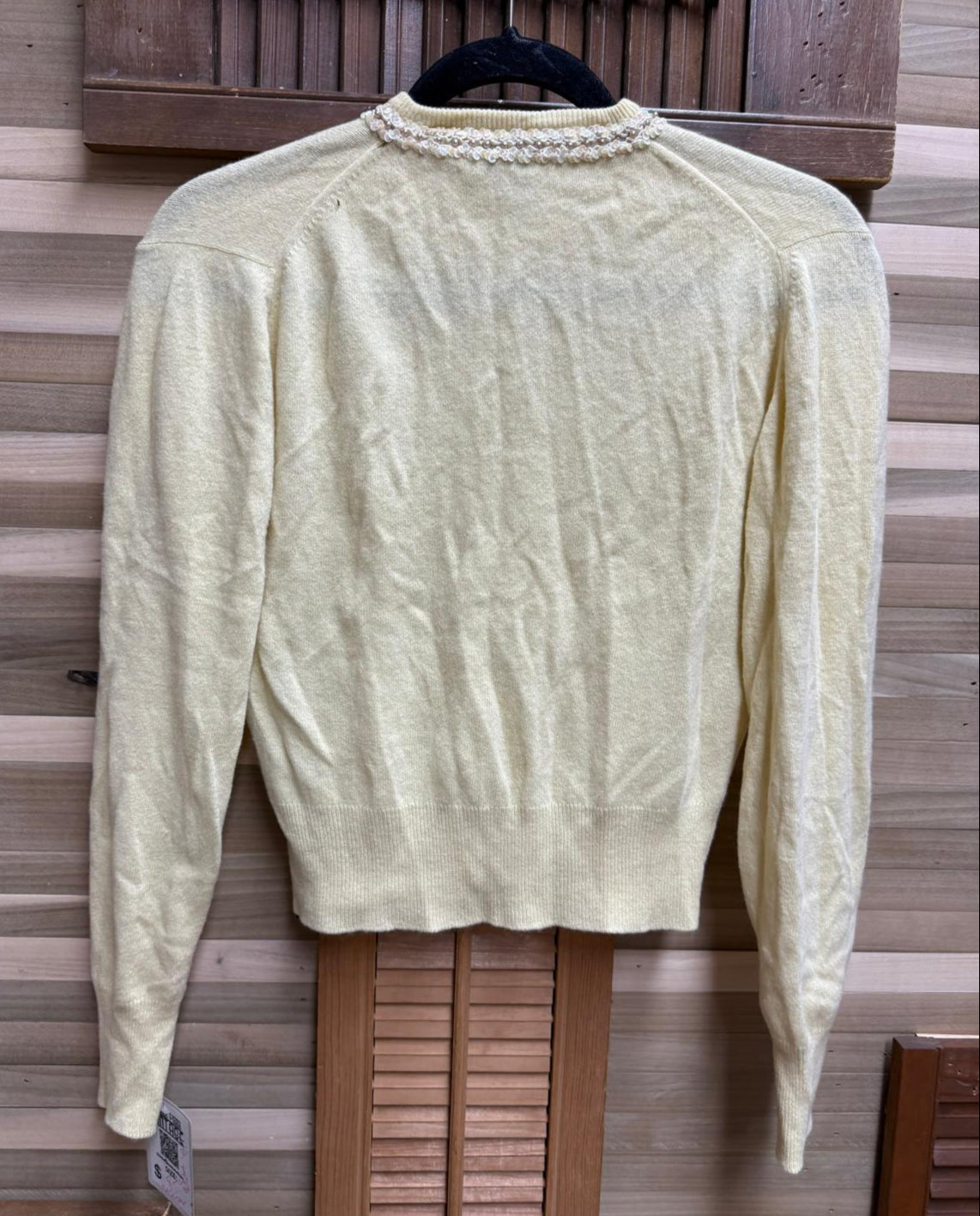 1950's Cream Beaded 10 Button Lined Cardigan with Cuffed Sleeves 100% Imported Cashmere