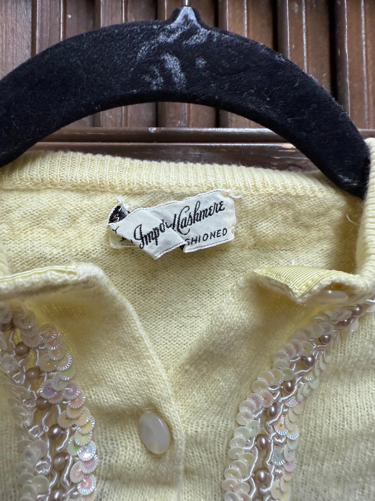 1950's Cream Beaded 10 Button Lined Cardigan with Cuffed Sleeves 100% Imported Cashmere