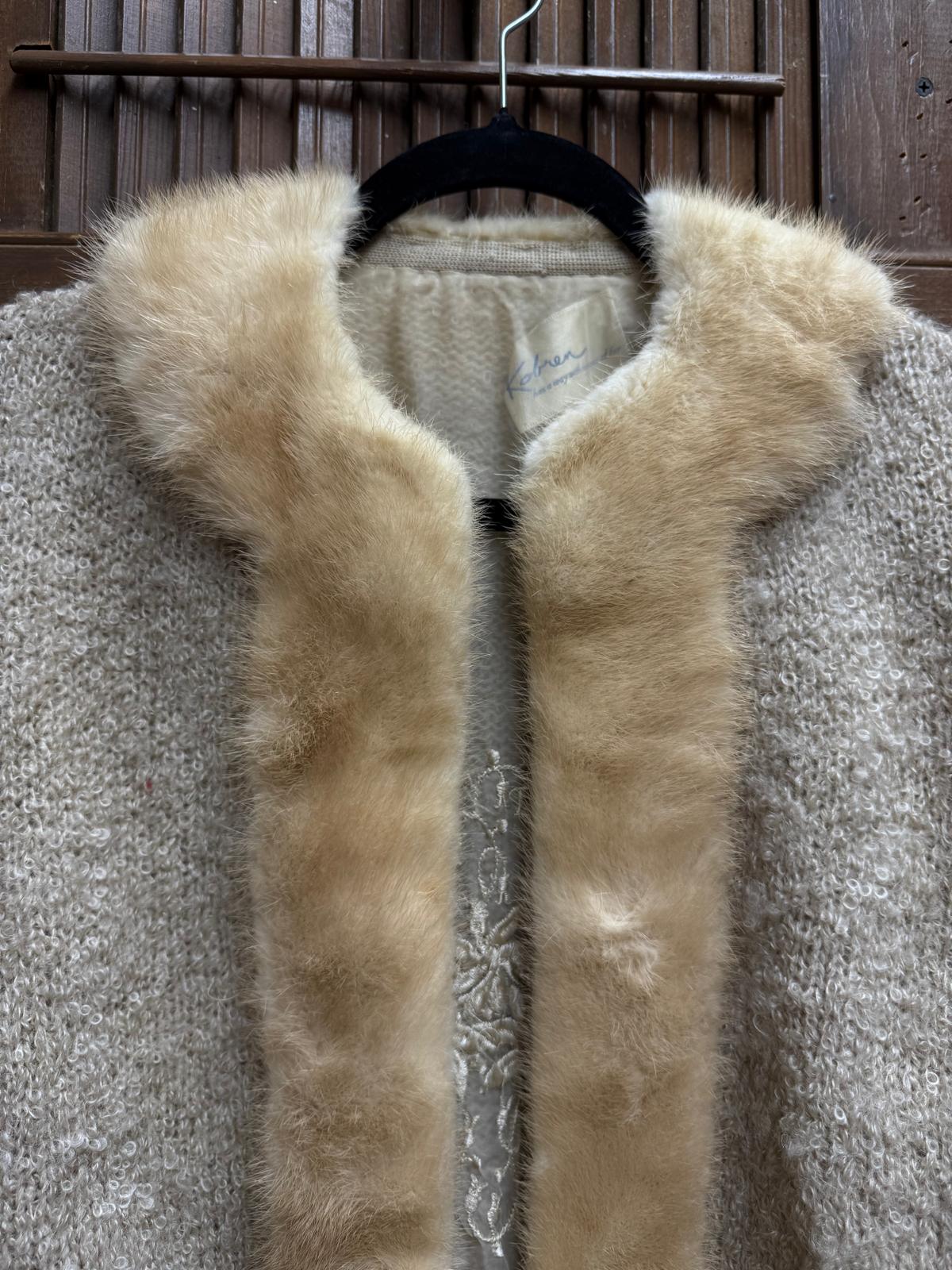 "Kobren" Knit Lined Coat with Fur Collar and Front