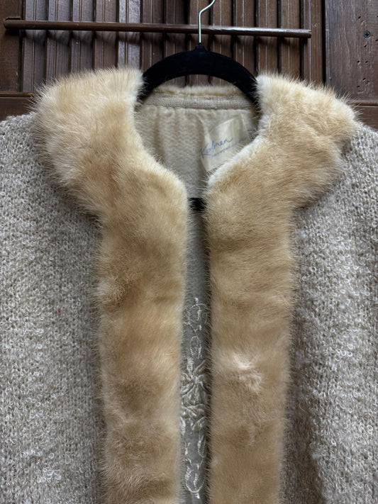 "Kobren" Knit Lined Coat with Fur Collar and Front