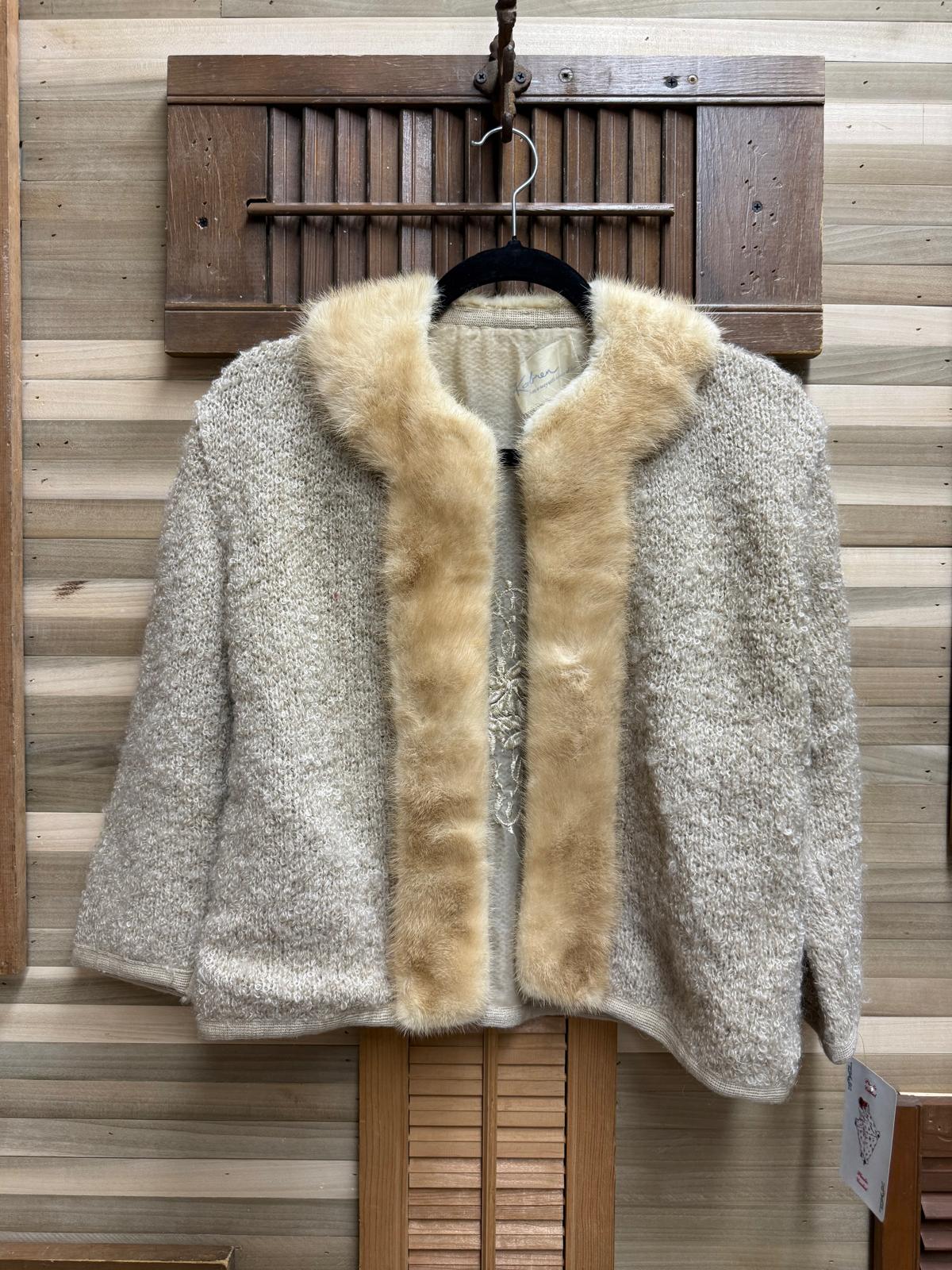 "Kobren" Knit Lined Coat with Fur Collar and Front