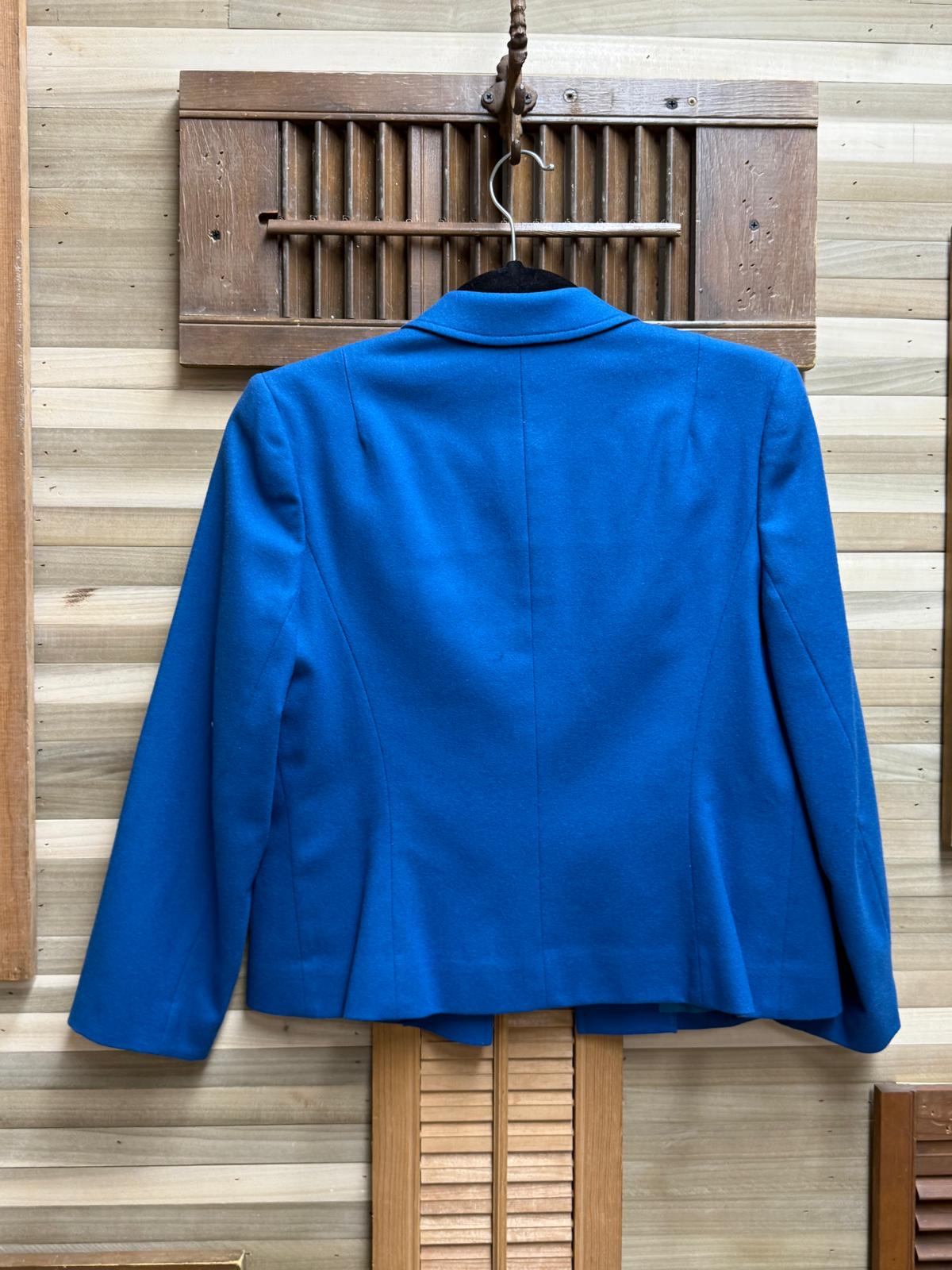 1980's Pendleton Fully Lined Pure Virgin Wool Blue Blazer Skirt Suit Set Size M
