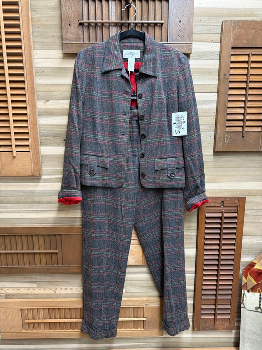 1990's Liz Claiborne Gray Plaid Pants (Tabitha pants size 10) Suit Set - Blazer w/Pockets Size 4