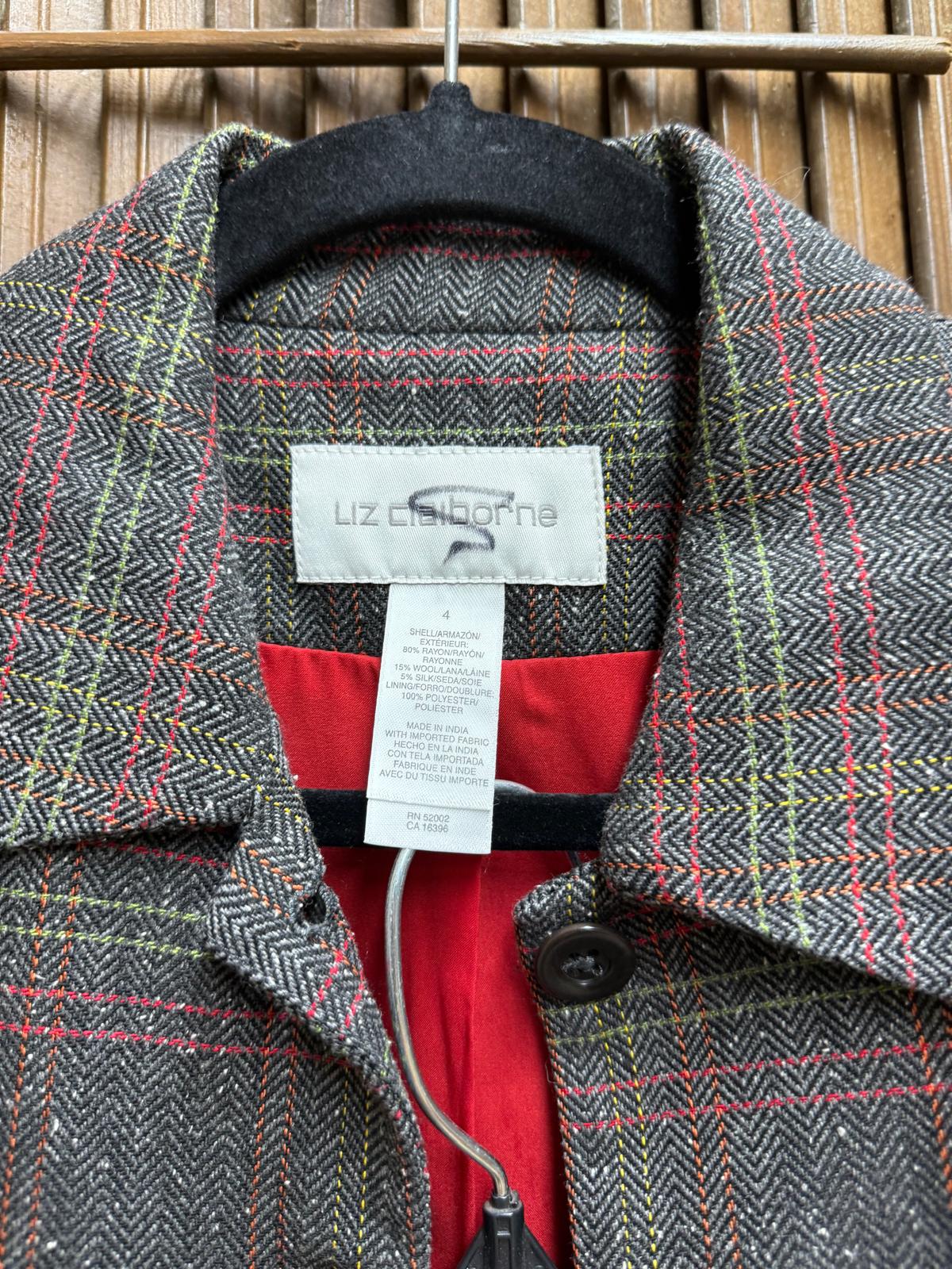 1990's Liz Claiborne Gray Plaid Pants (Tabitha pants size 10) Suit Set - Blazer w/Pockets Size 4