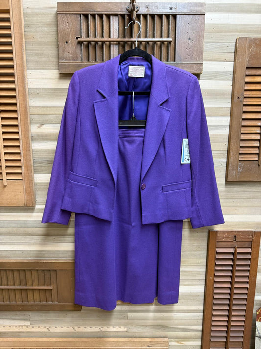 1980's Pendleton Fully Lined Pure Virgin Wool Purple Blazer Skirt Suit Set Size M