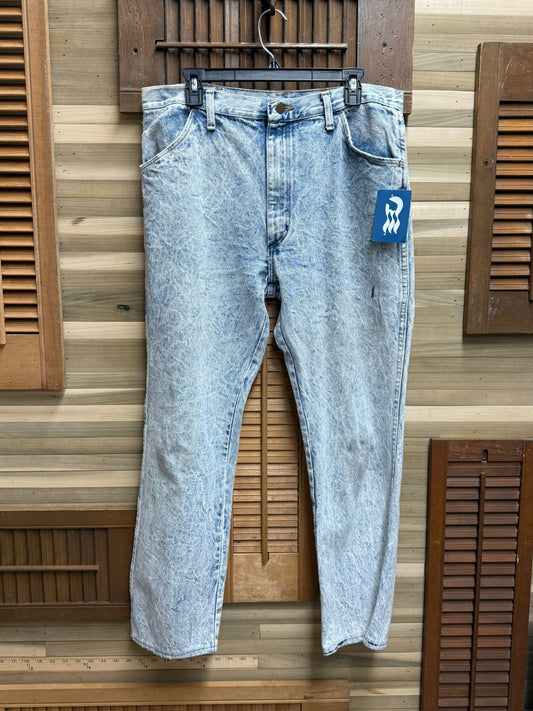 Acid Wash "Rustler" Light Blue Jeans, Straight Leg Denim Pants, Natural Waist Made in USA