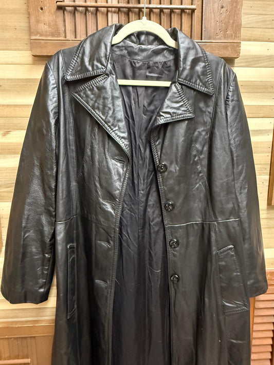 Genuine Leather Women's Black Patchwork Trench Coat