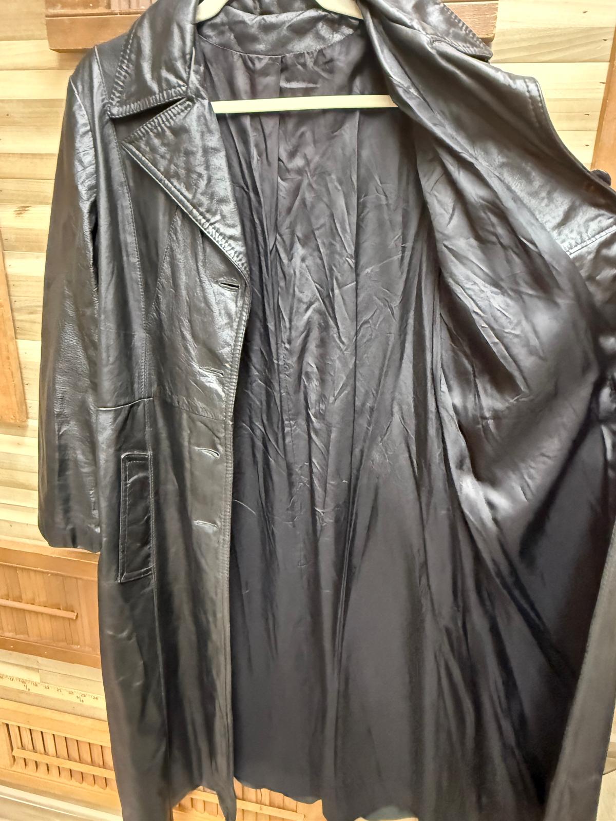 Genuine Leather Women's Black Patchwork Trench Coat