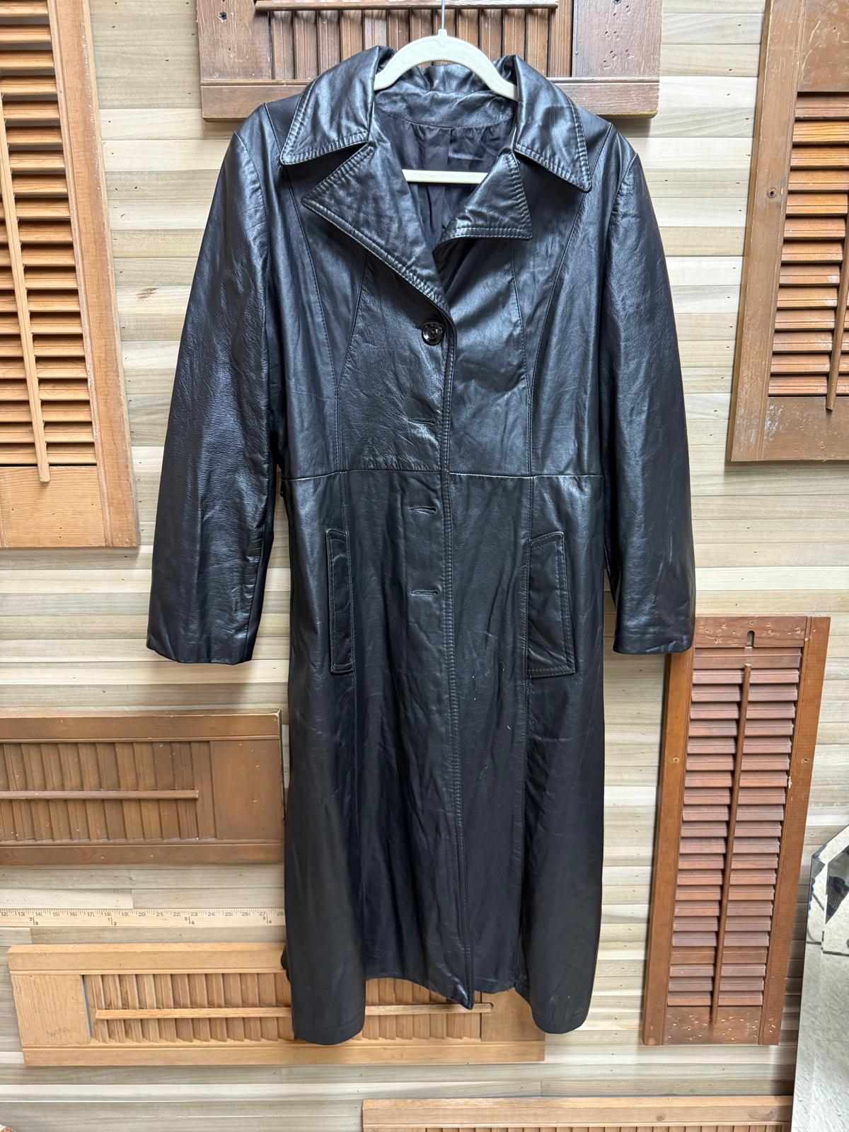 Genuine Leather Women's Black Patchwork Trench Coat