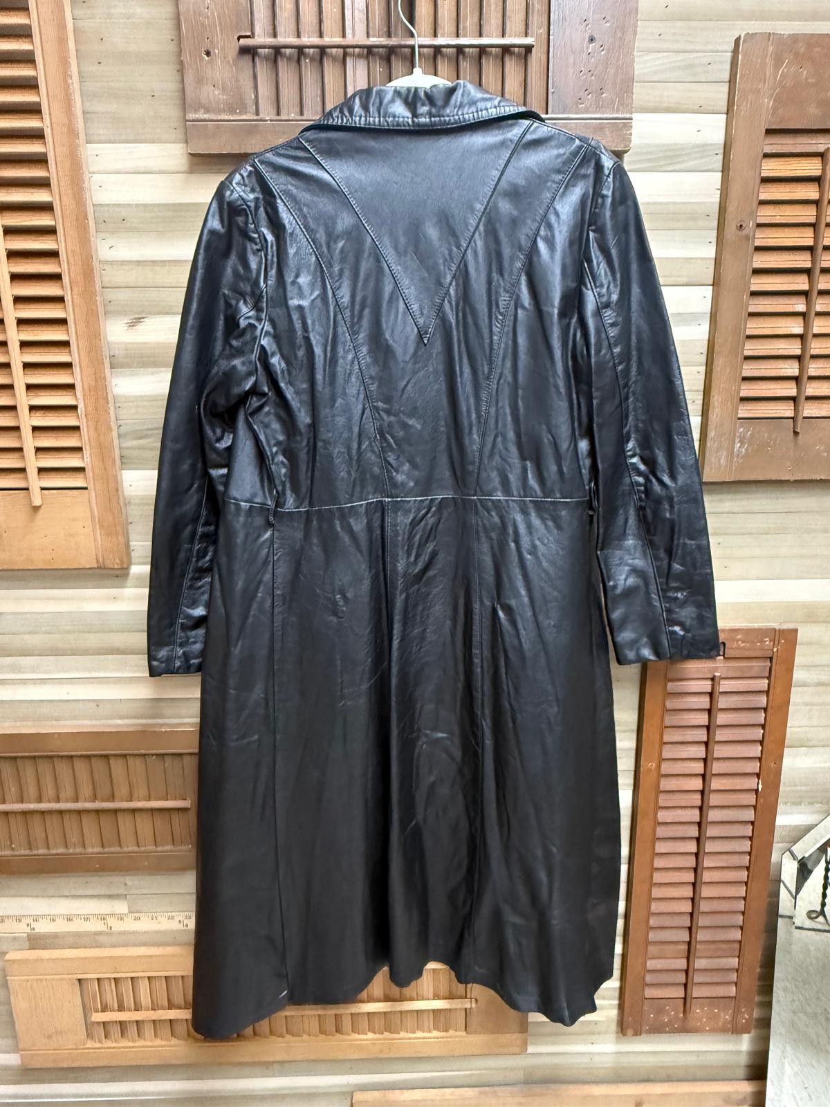 Genuine Leather Women's Black Patchwork Trench Coat
