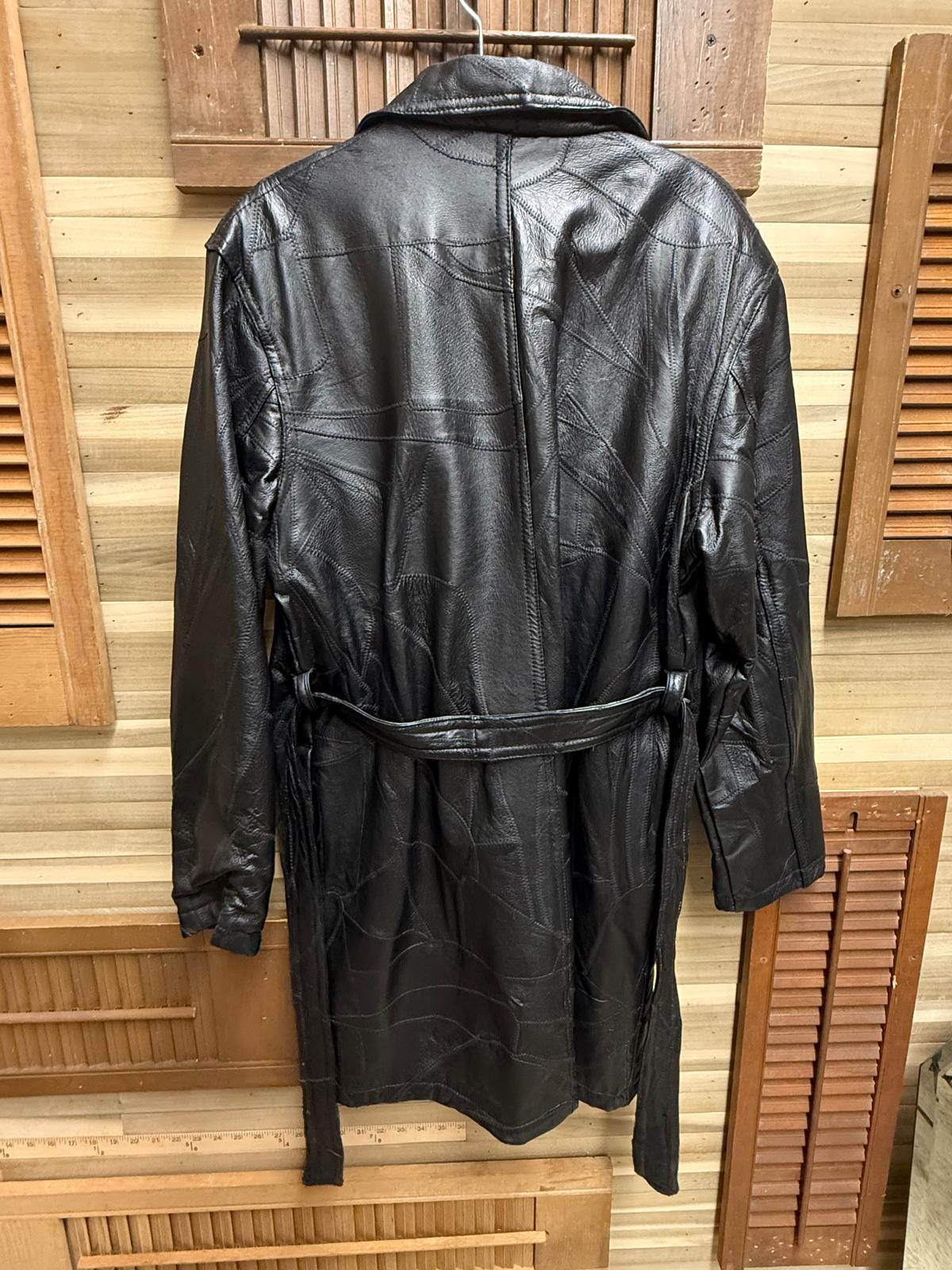 Genuine Leather Women's Black Patchwork Trench Coat