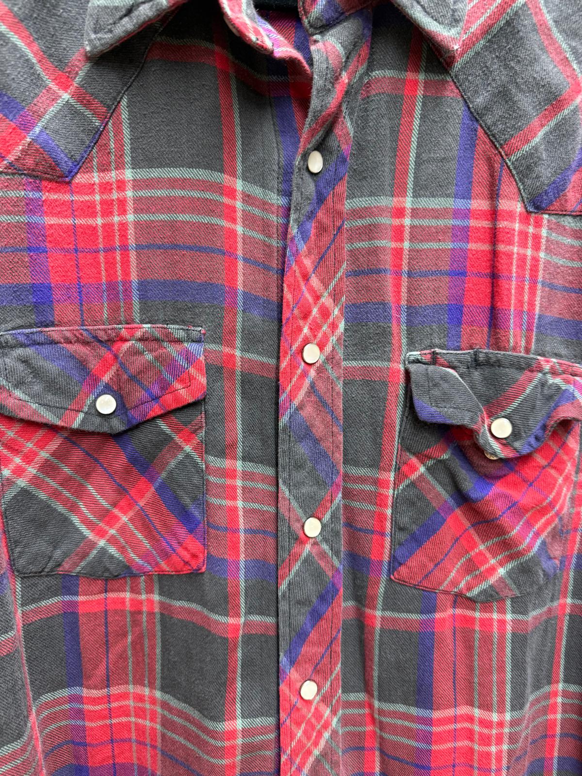 Wrangler Red Plaid Button Down Western Flannel Pearl Snapbacks
