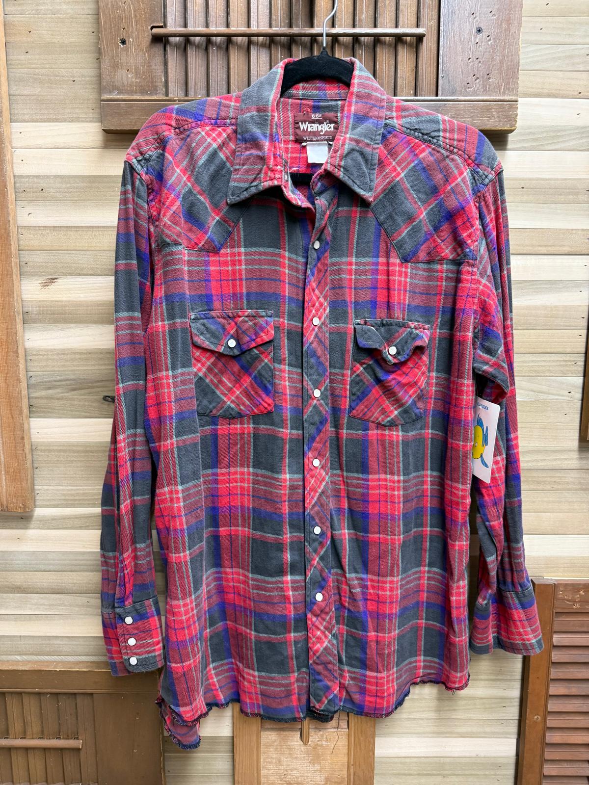Wrangler Red Plaid Button Down Western Flannel Pearl Snapbacks