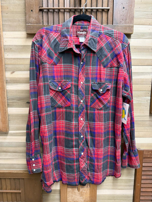 Wrangler Red Plaid Button Down Western Flannel Pearl Snapbacks