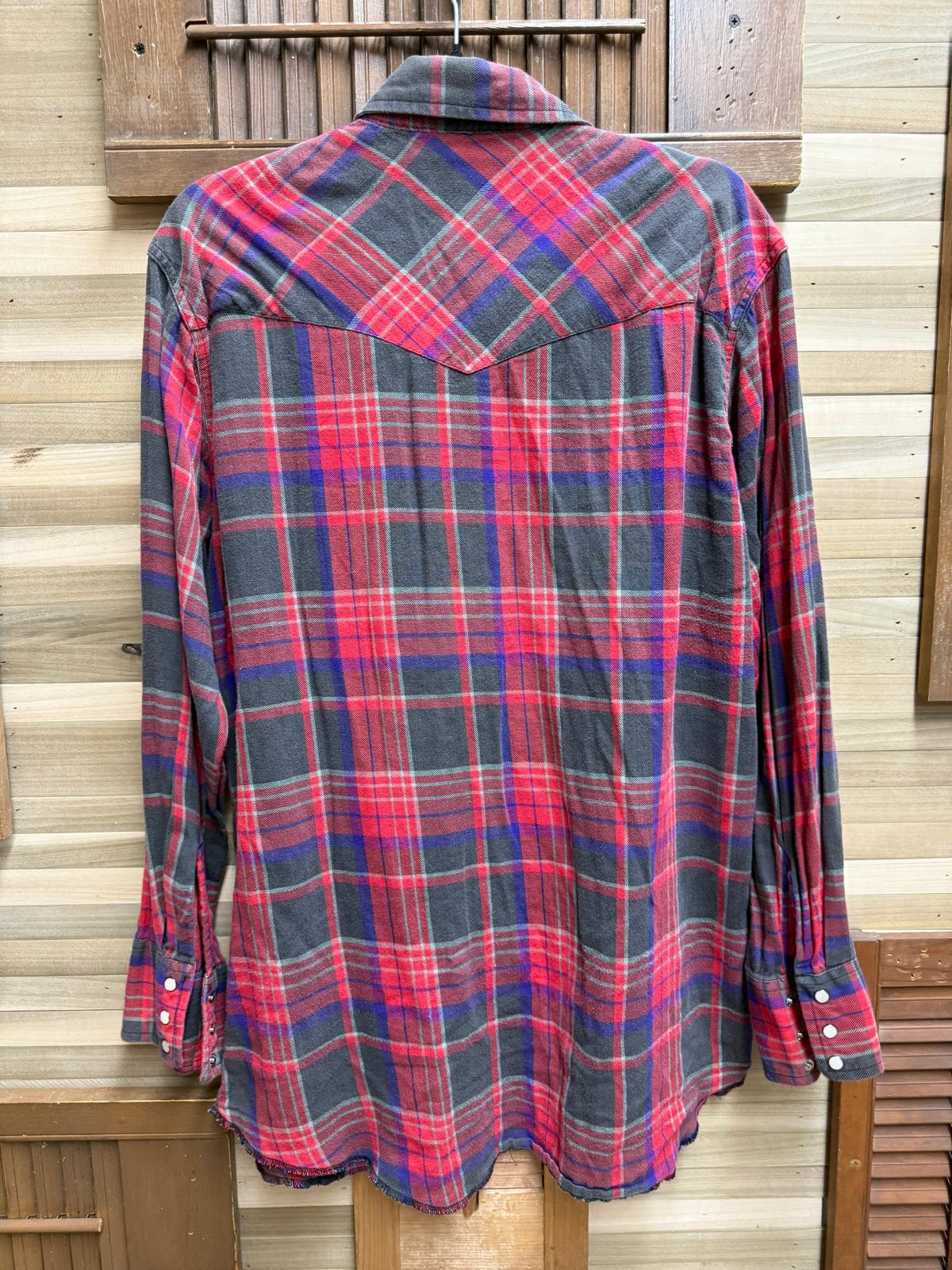 Wrangler Red Plaid Button Down Western Flannel Pearl Snapbacks