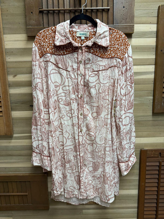 "Rockin C" Cactus Horses Rope Shirt / Belted Dress Size Medium