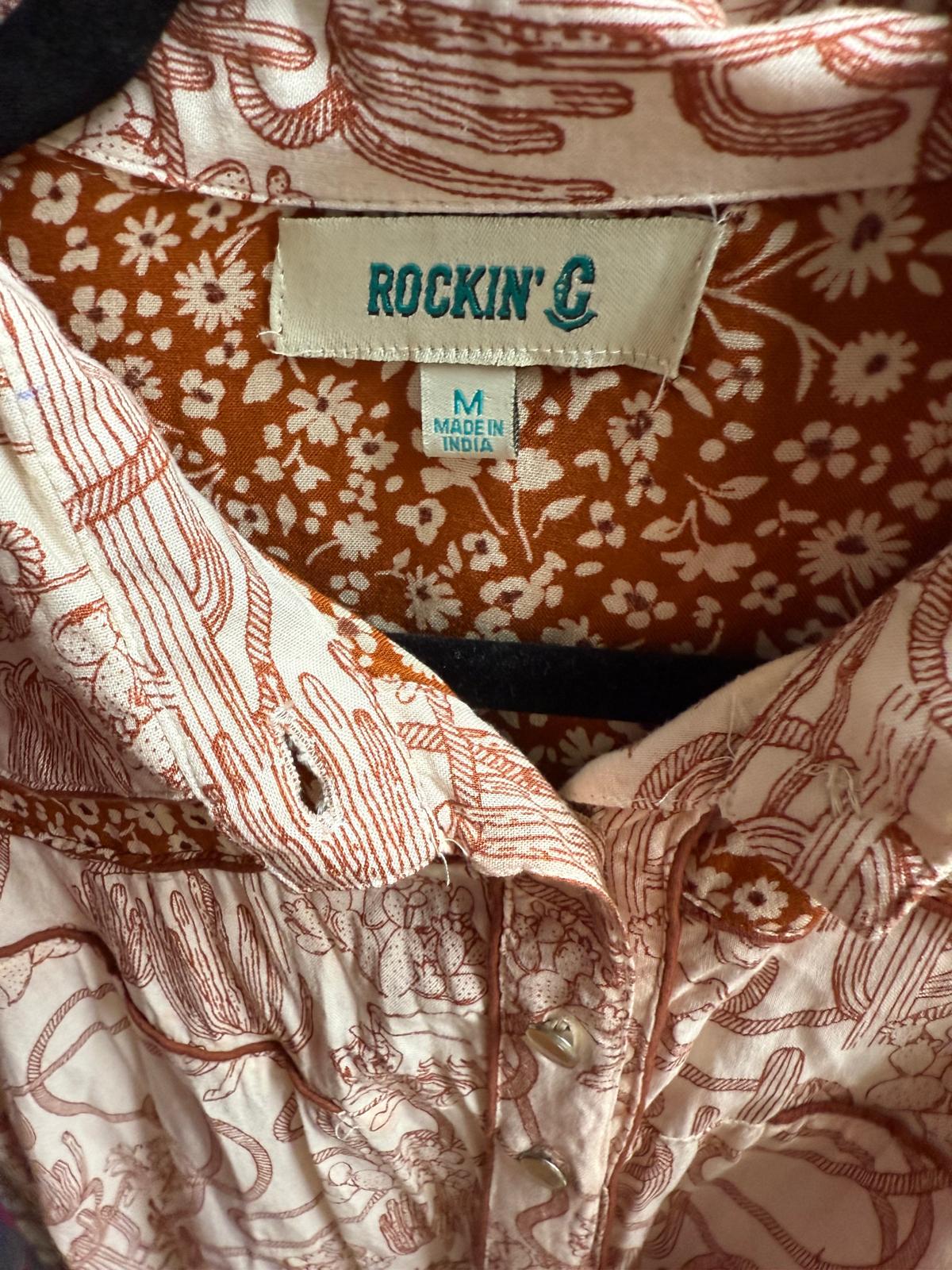 "Rockin C" Cactus Horses Rope Shirt / Belted Dress Size Medium