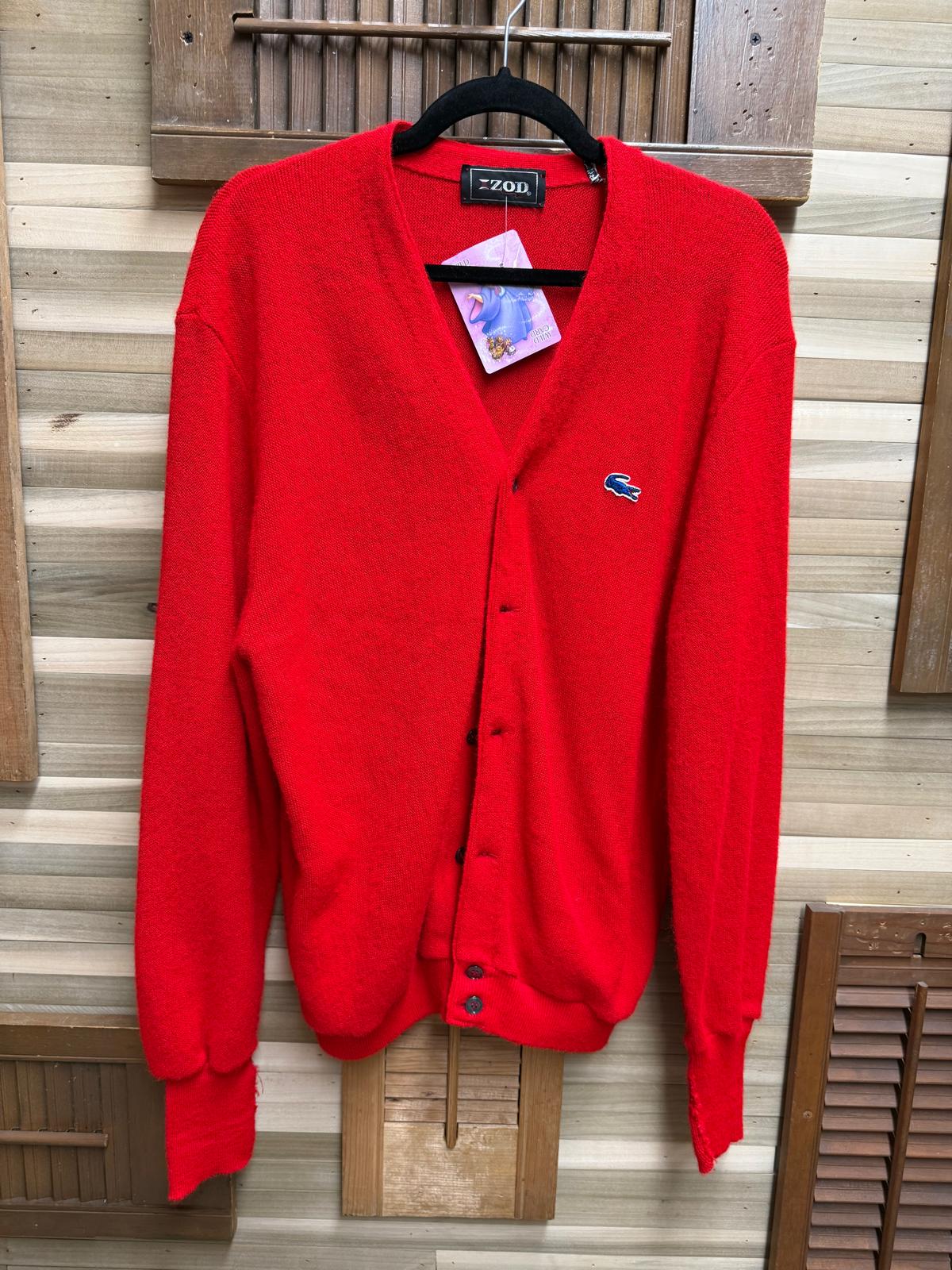1980s Red IZOD Lacoste Knitted Buttoned Cardigan Sweater Made In USA Size XL