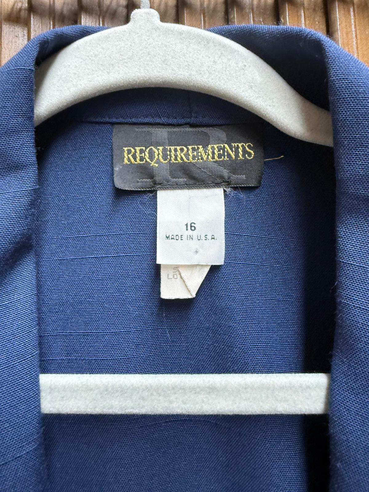 1980's Blue "Requirements" One Button Blazer Size 16 Made in USA
