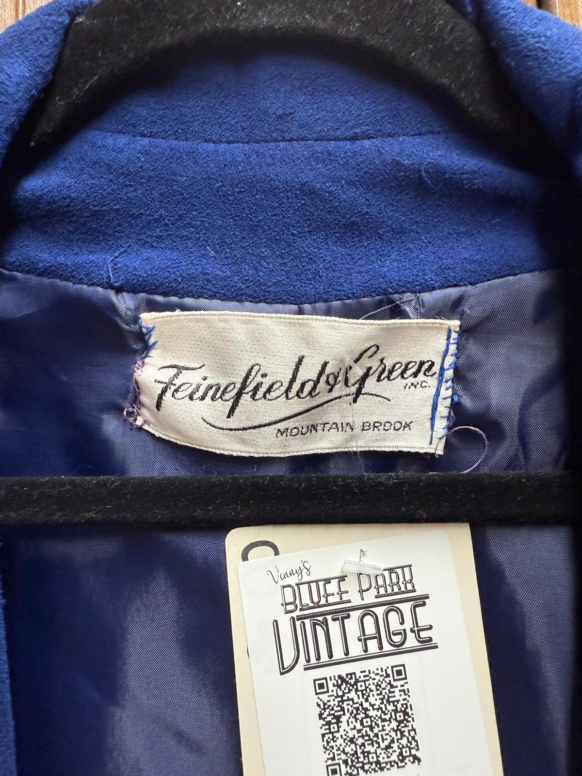 1950's Feinefield & Green Inc. of Birmingham, (Mountain Brook) Alabama Suede Cobalt Blue Jacket Blazer Size Small