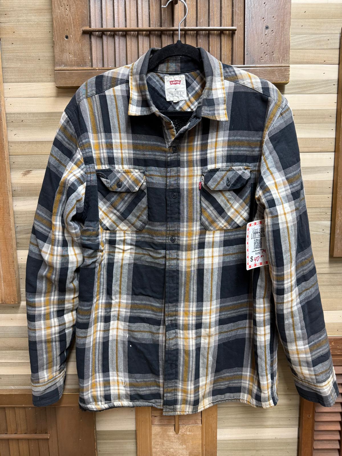 Levi’s Flannel Button Down Plaid Blue, Yellow, White Shirt Size M