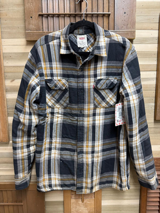 Levi’s Flannel Button Down Plaid Blue, Yellow, White Shirt Size M
