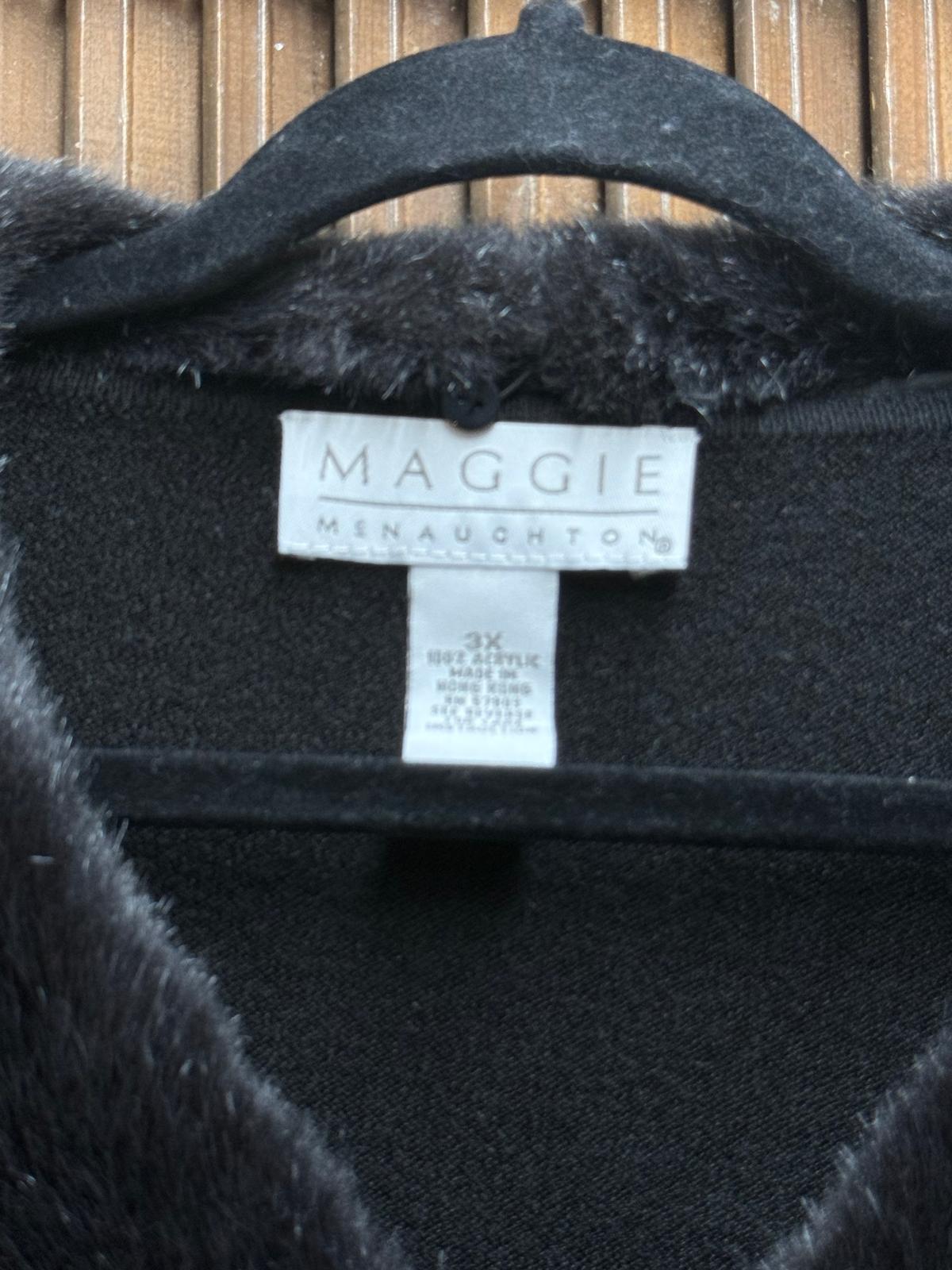 Maggie McNaughton Black V-Neck Long Sleeve Sweater with Removeable Faux Fur Trim Size XL