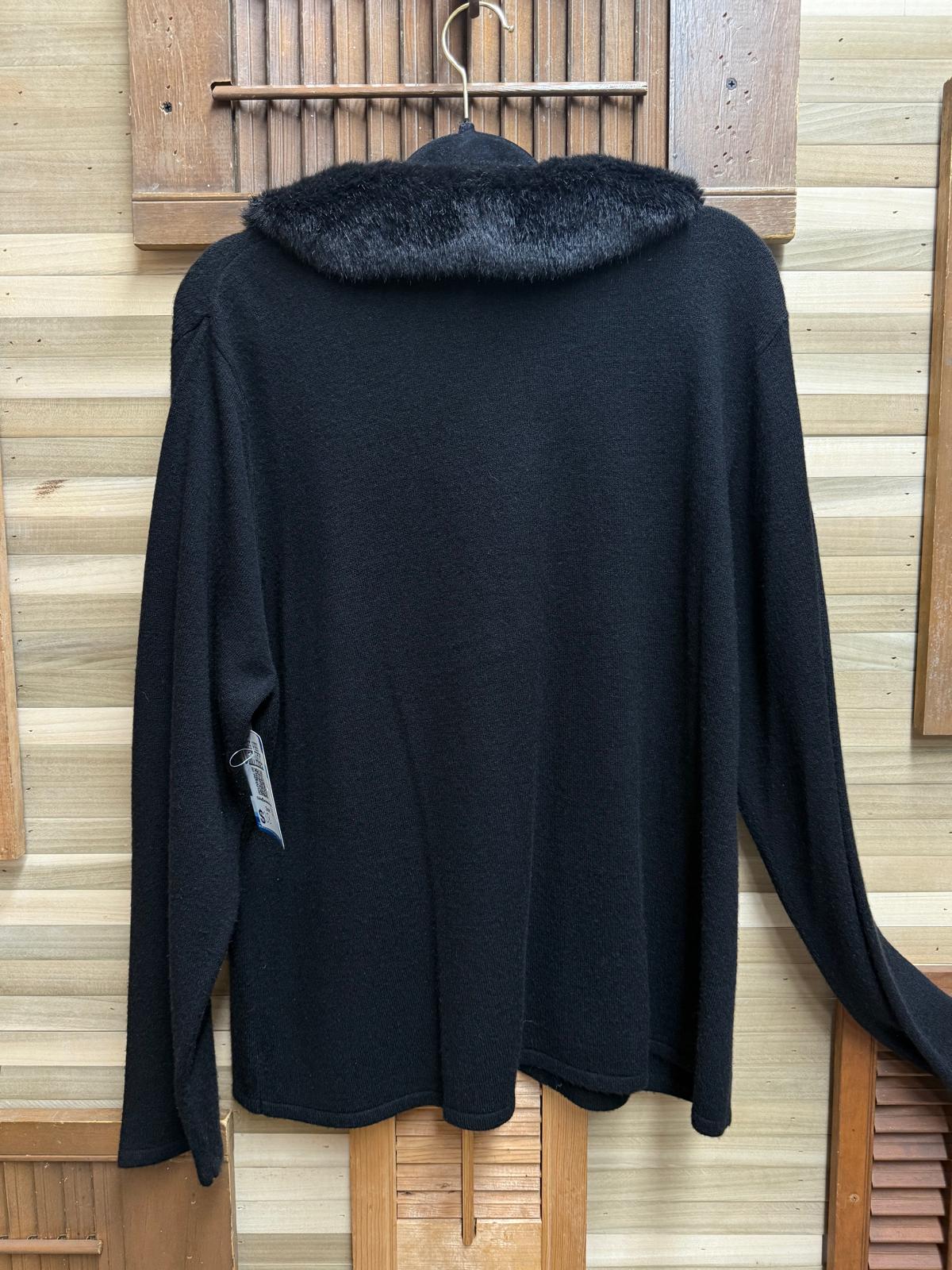 Maggie McNaughton Black V-Neck Long Sleeve Sweater with Removeable Faux Fur Trim Size XL