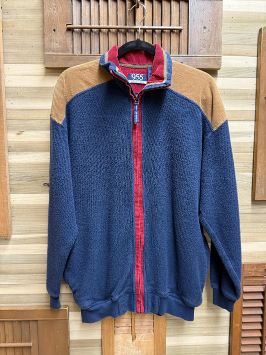1990's "955 Originals" Full Zip Front Blue Colorblock 100% Cotton Fleece