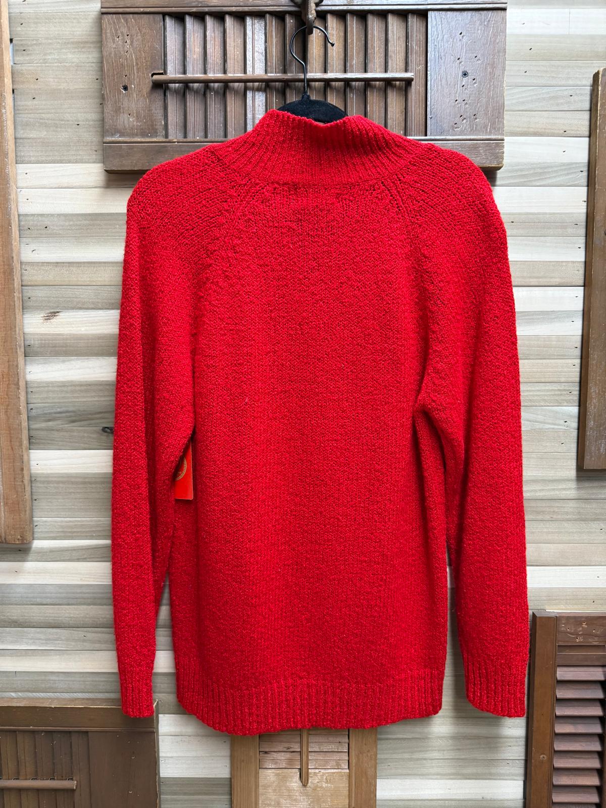 Vintage "Miranda" Red Cable Knit Front Collared Pearl Button V-Neck Size M