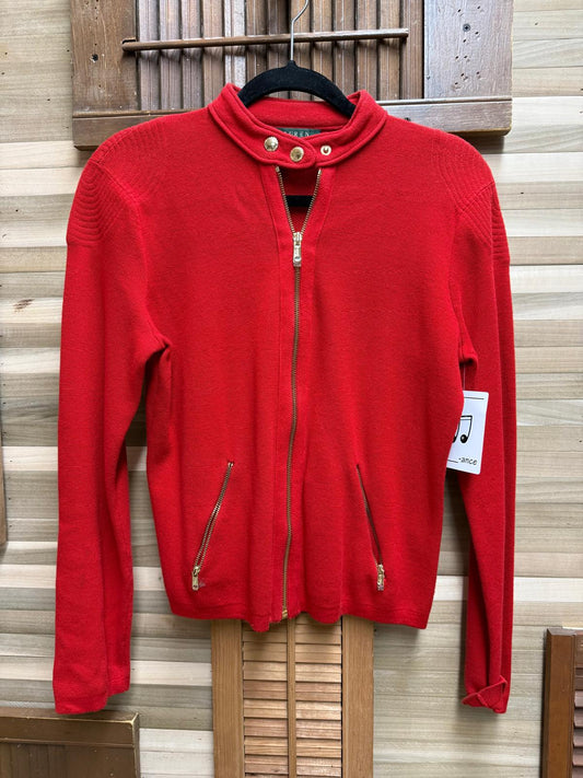 Y2K Ralph Lauren Red Full Gold Zip Sweater Cardigan Snaps at the Collar Size M