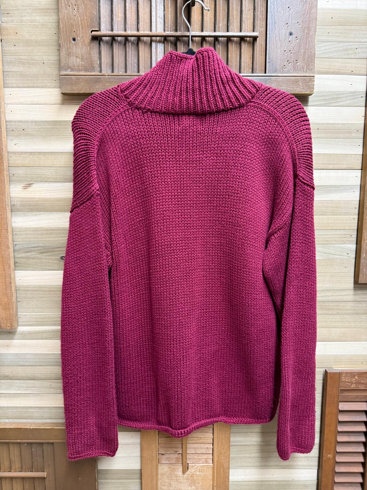 Y2K Burgundy "Pure Handknit" Button Embellished 100% Cotton Size L
