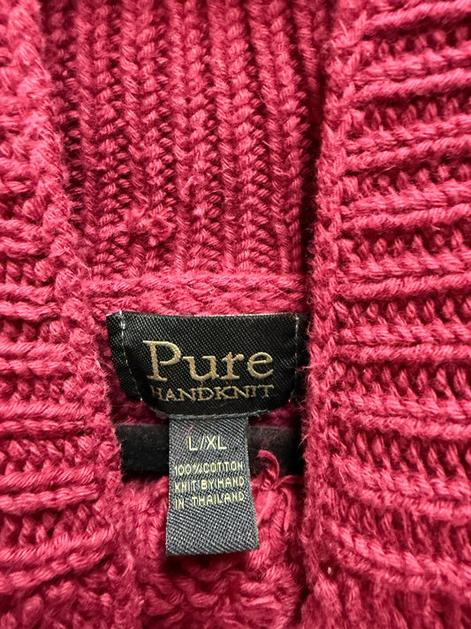 Y2K Burgundy "Pure Handknit" Button Embellished 100% Cotton Size L