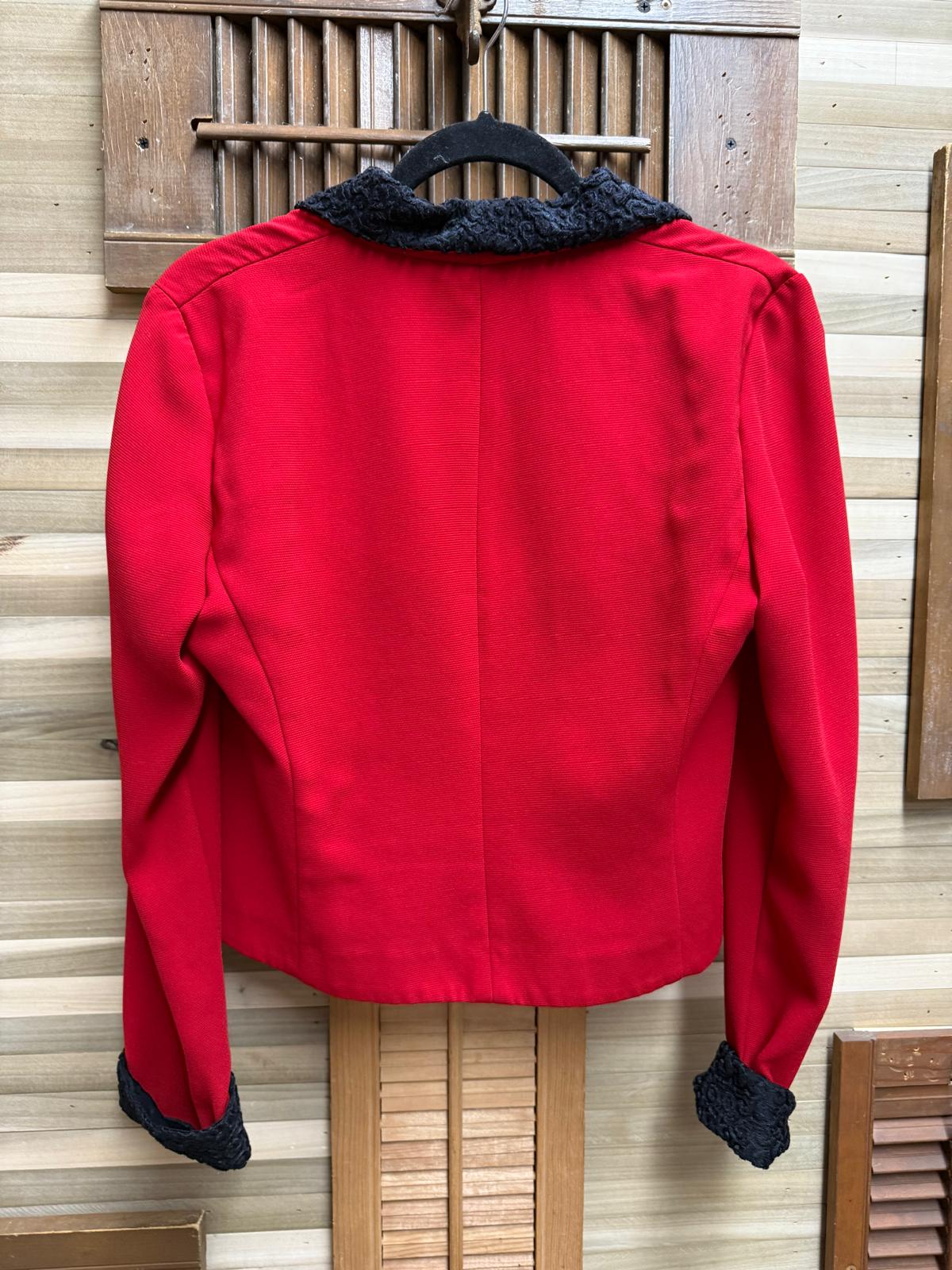 1980's Danny & Nicole Red Lined Black Boucle Trim Shawl Collar Jacket Blazer Size 4