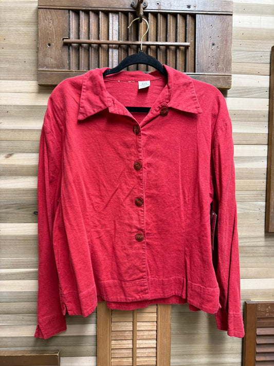 Unbranded Tag is Missing Red 4 Button Red Linen and Rayon Blend Long Sleeve Shirt Size XL Made in USA