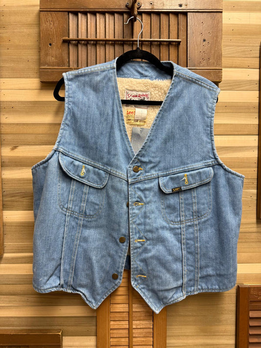 1960's "Lee Storm Rider" Denim Insulated Vest Sanfor Set Sherpa Lined USA Size M