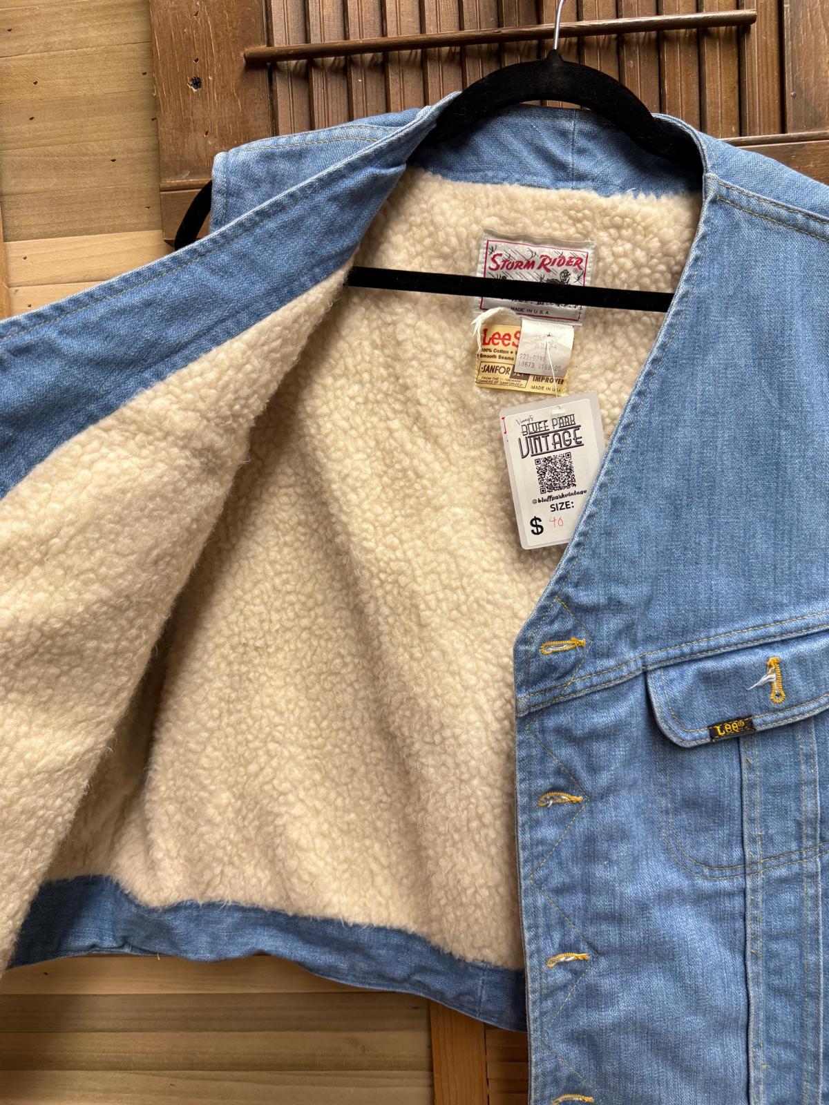 1960's "Lee Storm Rider" Denim Insulated Vest Sanfor Set Sherpa Lined USA Size M