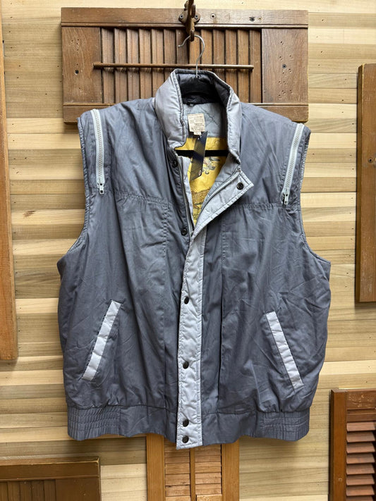 Grey Two-Tone Vest "Barnstormers" By English Squire Pockets Zips at Shoulders 6 Button and Zip Front Closures Size L