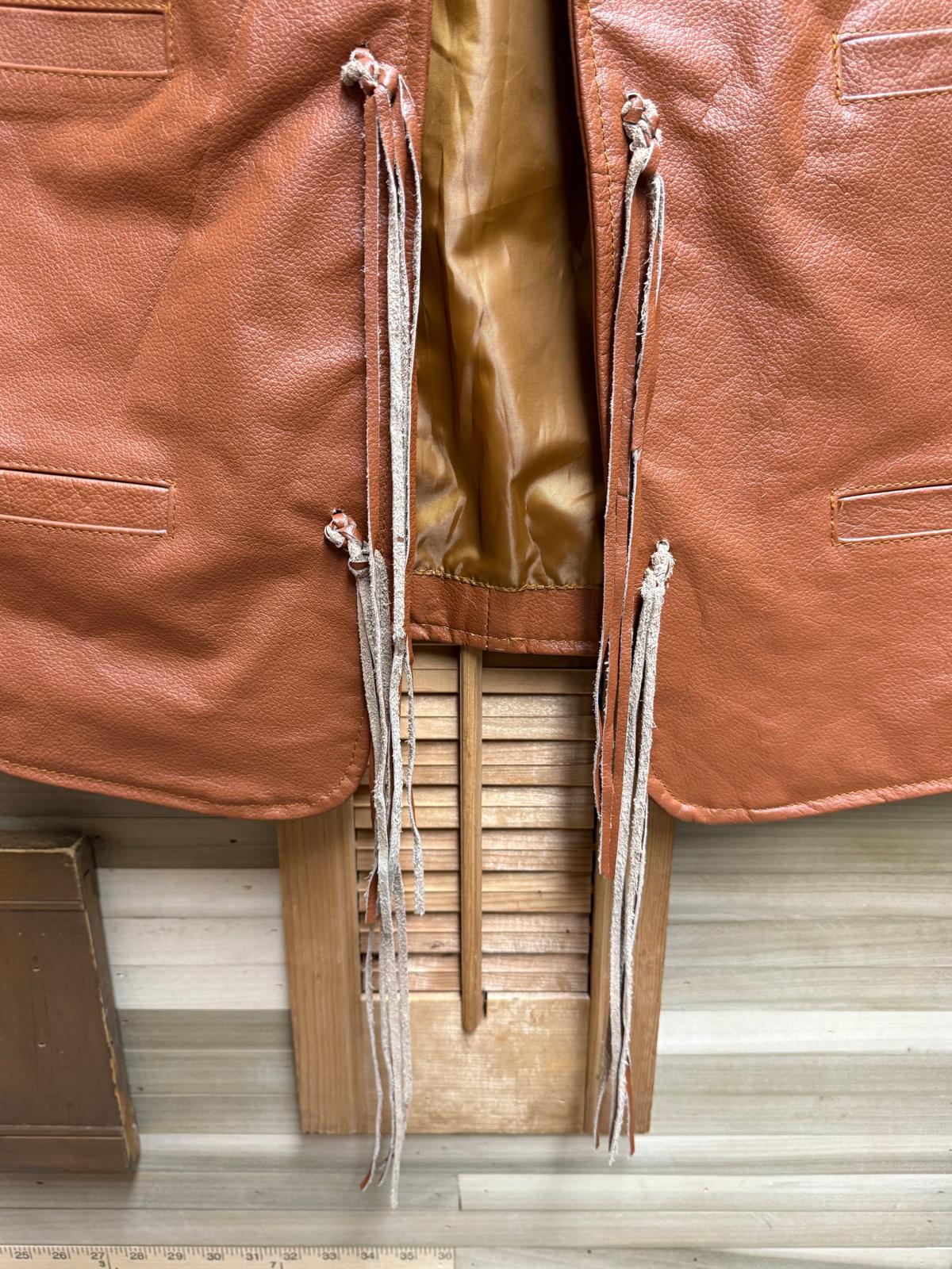 Brown Genuine Pakistan "Real Leather" 4 Pocket Vest with Tassel Closures Size XXL