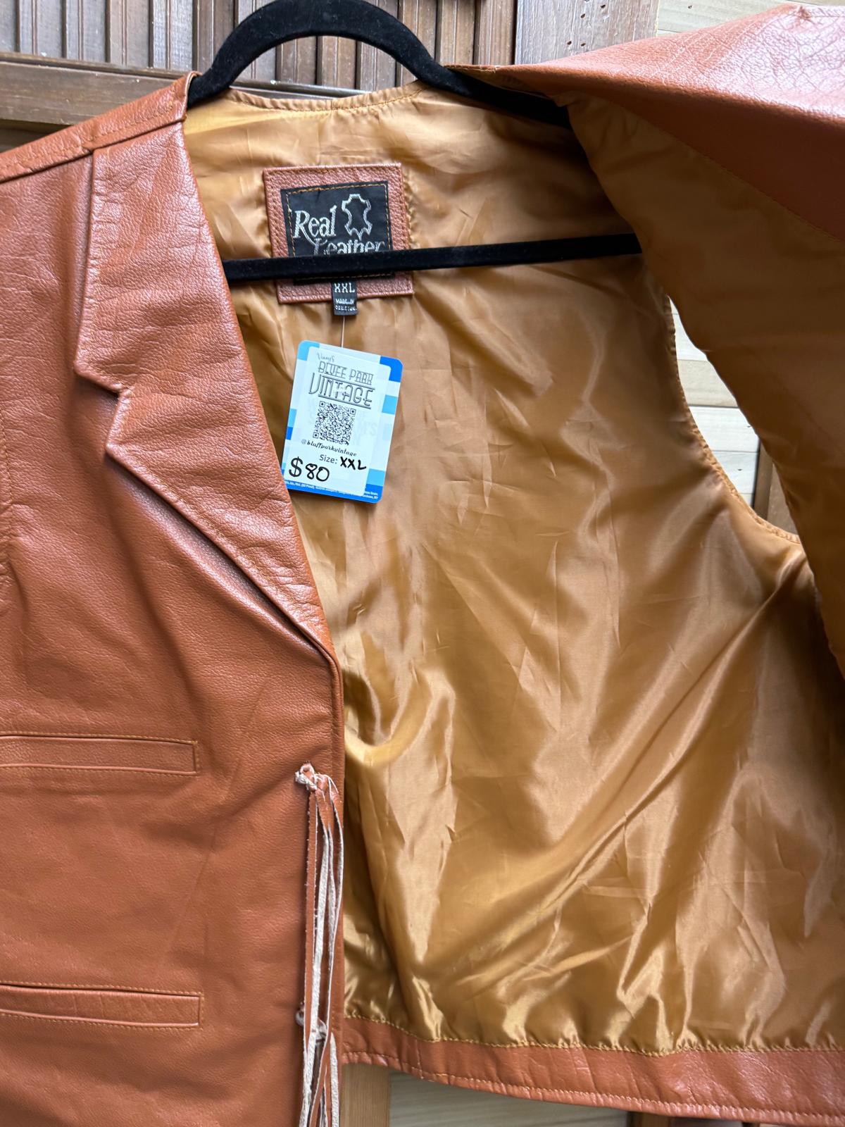 Brown Genuine Pakistan "Real Leather" 4 Pocket Vest with Tassel Closures Size XXL