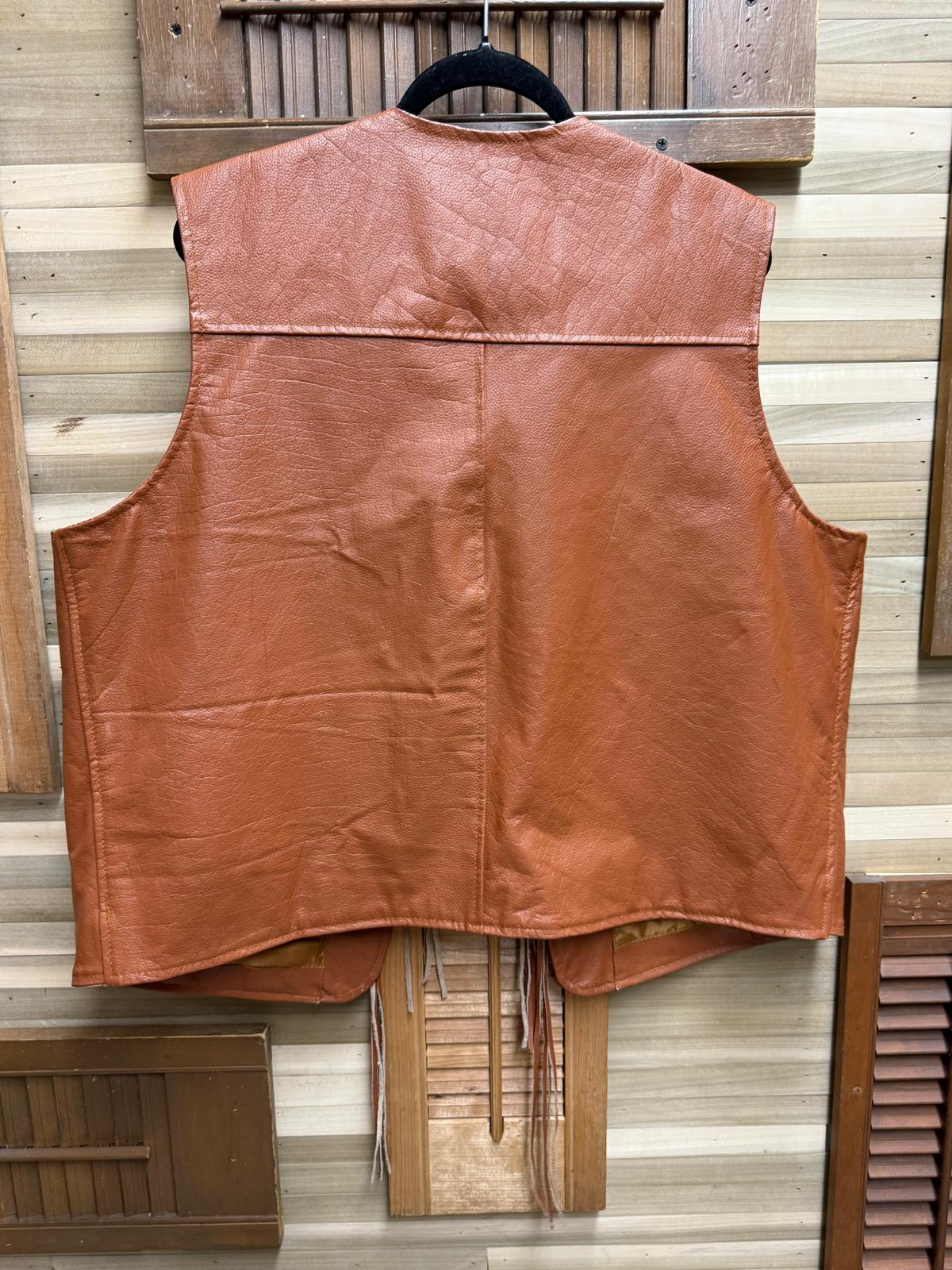 Brown Genuine Pakistan "Real Leather" 4 Pocket Vest with Tassel Closures Size XXL