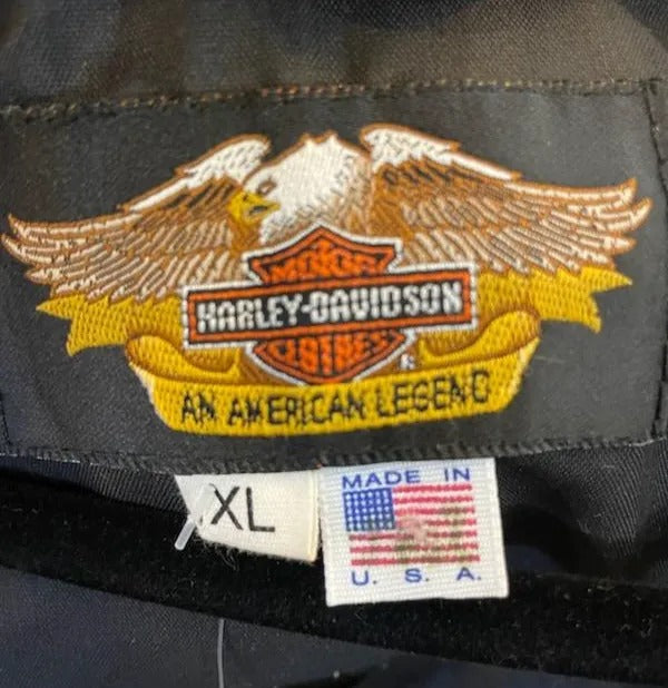 90's "Harley Davidson" Embossed Black Leather Vest Made In USA