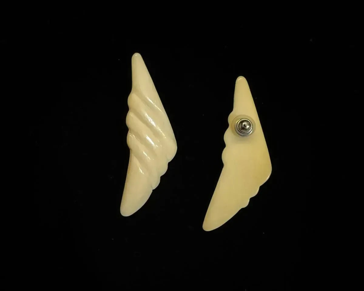 Vintage Wing Shaped Bone Carved Earrings