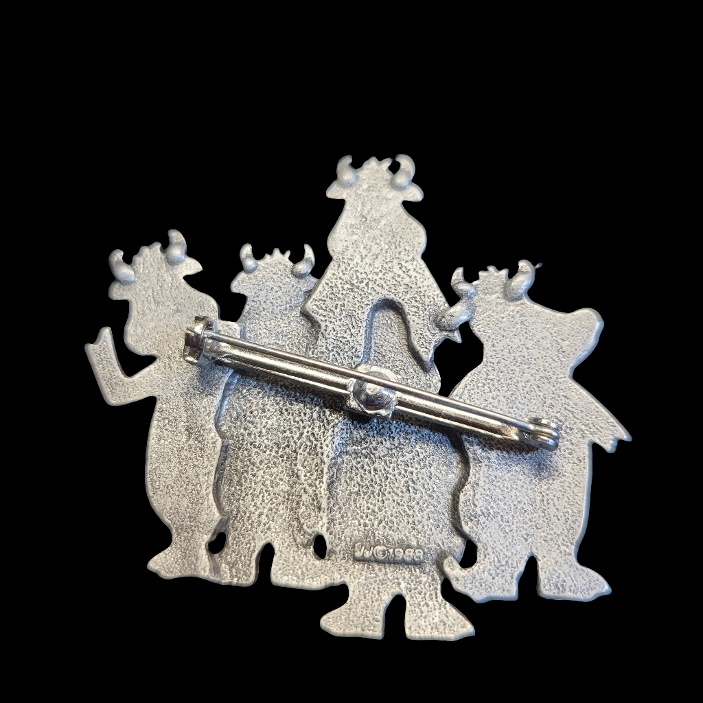 1988 Stamped JJ Jonette Happy Cows Silver Tone Brooch Pin
