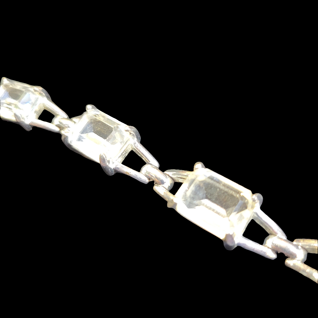 1980's Swarovski Signed & Swan Mark Emerald Cut Crystal 7.5” Bracelet