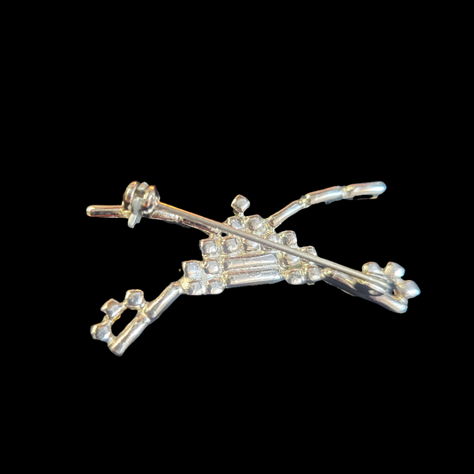 Mid-Century Rhinestone Sabers Crossing Over a Pyramid/Temple Brooch Pin